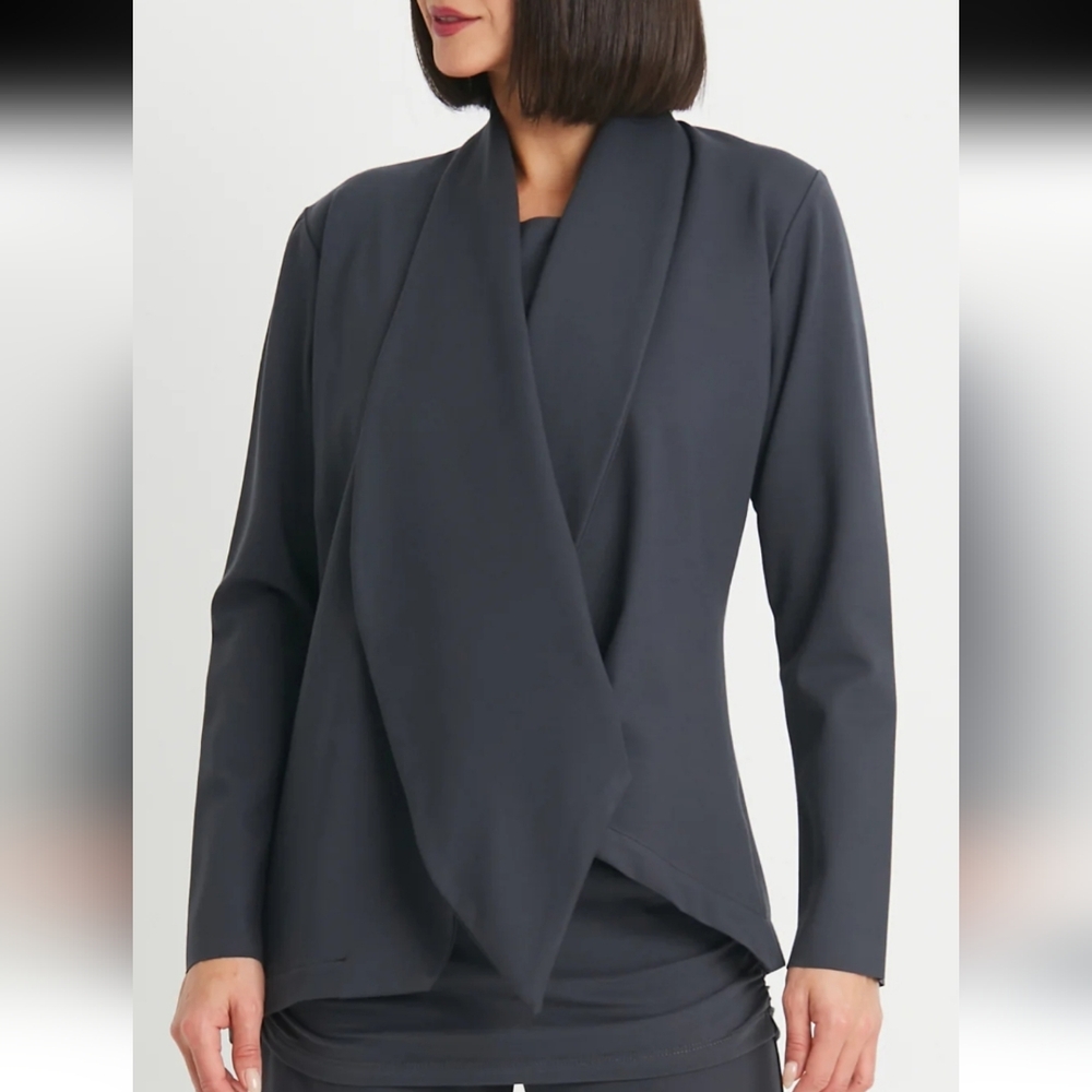 Planet By Lauren G Black Asymmetric Big Collar Scuba Blazer Jacket 3 XL